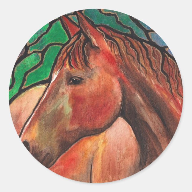 Gentle Spirit Horse Stained Glass Mosaic Art Classic Round Sticker (Front)