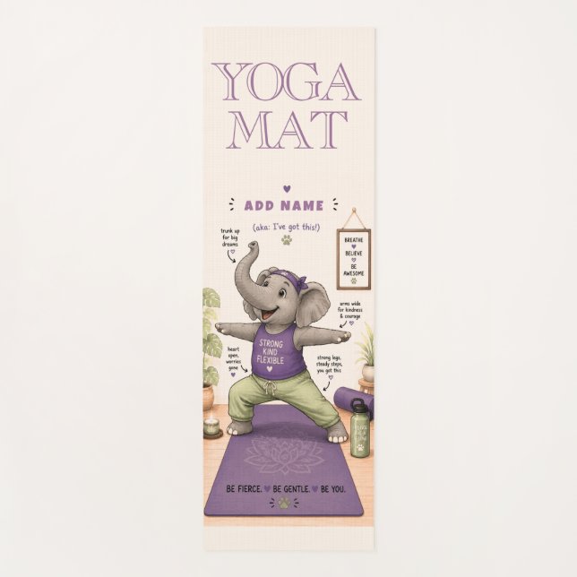 Gentle Strength Elephant Warrior pose Yoga Mat (Front)