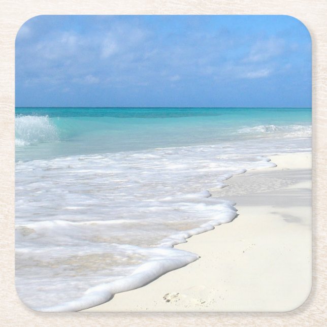 Gentle Surf White Sand Beach Square Paper Coaster (Front)