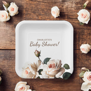 Gentle Tea Rose Baby Shower Paper Plate