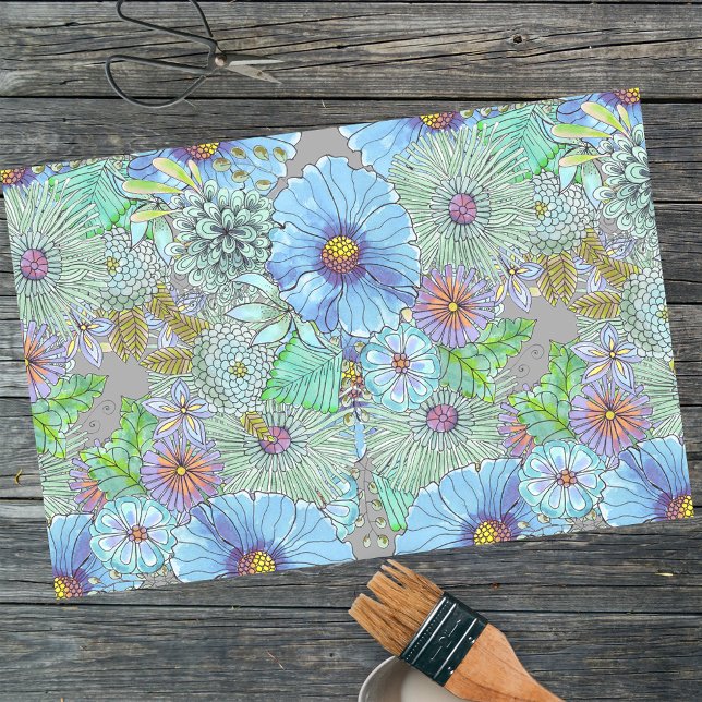 Gentle Watercolor Flowers and Leaves Decoupage Tissue Paper (Creator Uploaded)