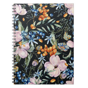 Gentle Watercolor: Pink Floral Berries Notebook