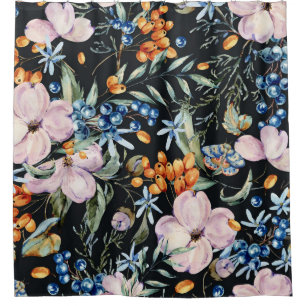Gentle Watercolor: Pink Floral Berries Shower Curtain