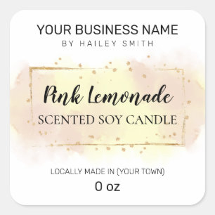 Gentle Watercolor Pink Yellow Scented Soy Candle Square Sticker