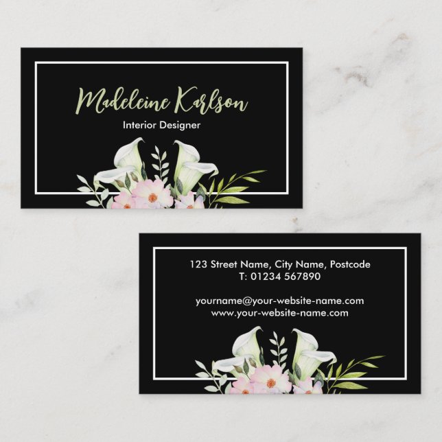Gentle Watercolor White Calla Lily Roses Flowers Business Card (Front/Back)