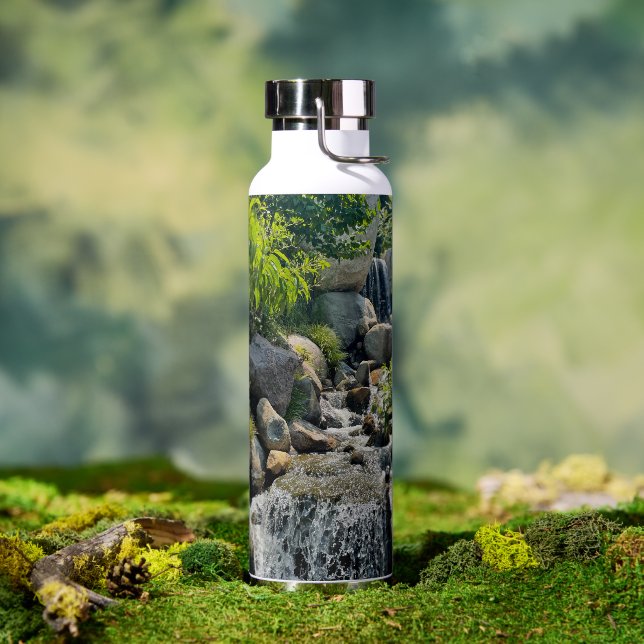 Gentle Waterfall Scene Calm Natural forest Beauty Water Bottle (Outdoor)