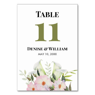 Gentle White Calla Lily Rose Wedding Table Number