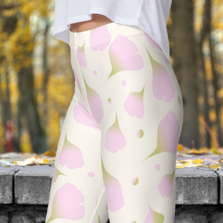 Gentle White Floral Pastel Petals Pattern Leggings