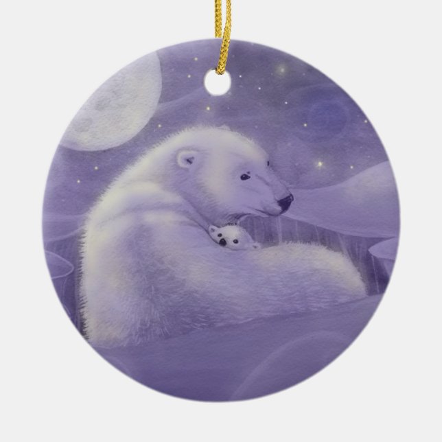 Gentle Winter Polar Bear and Cub Ornament (Front)