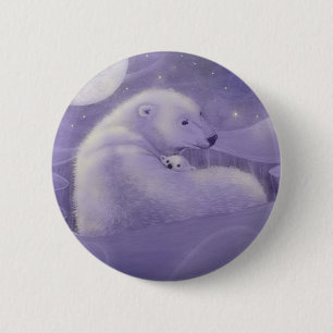 Gentle Winter Polar Bear and Cub Pinback Button