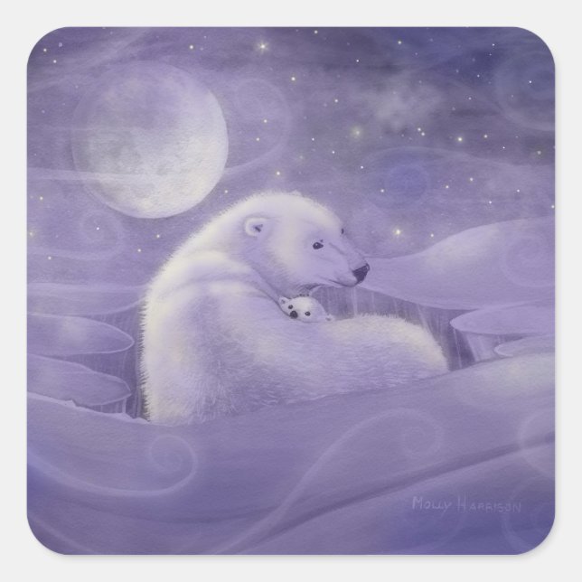 Gentle Winter Polar Bear and Cub Stickers (Front)