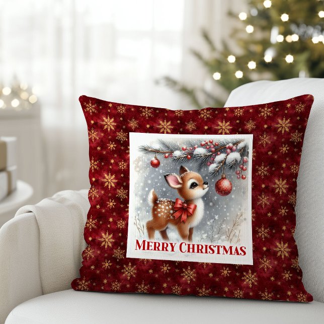 Gentle winter scene baby fawn Christmas pillow  (Gentle winter scene baby fawn Christmas pillow (49))