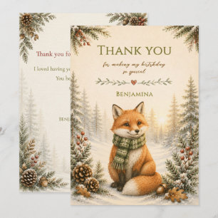 Gentle Woodland Fox Cosy Winter Birthday Thank You Card