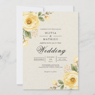 Gentle Yellow Bloom Floral Wedding Invitation