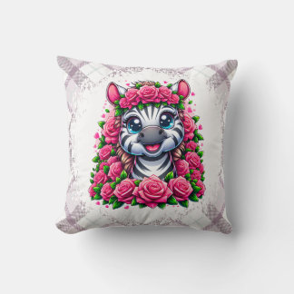 Gentle Zebra in Rose Wreath Cushion