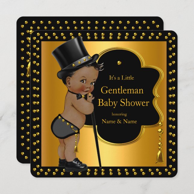 Gentleman Baby Shower Boy Tophat Cane Ethnic Invitation (Front/Back)