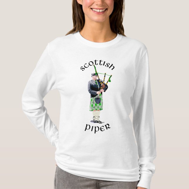 Gentleman Bagpiper in Green Kilt T-Shirt (Front)
