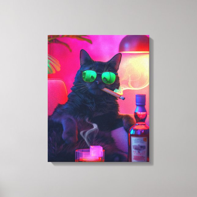 Gentleman Cat Drinking Whiskey | Funny Bar Canvas Print (Front)