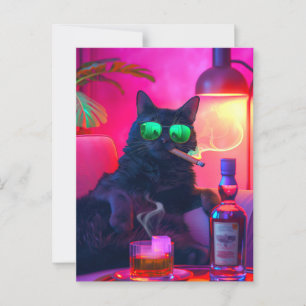 Gentleman Cat Drinking Whiskey Funny Bar Postcard