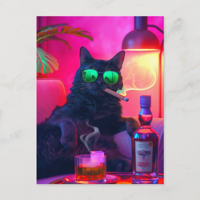 Gentleman Cat Drinking Whiskey | Funny Bar Postcard (Front)