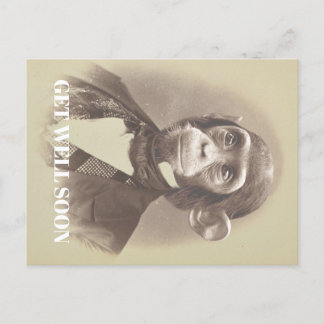 Gentleman Chimpanzee saying "Get Well Soon" Postcard