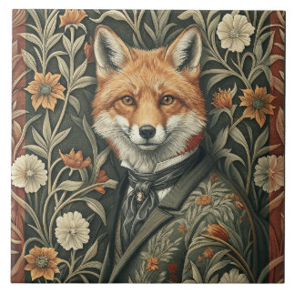 Gentleman Fox in Evening Attire Vintage Woodland Tile