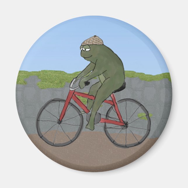 Gentleman Frog on a Bicycle Magnet (Front)