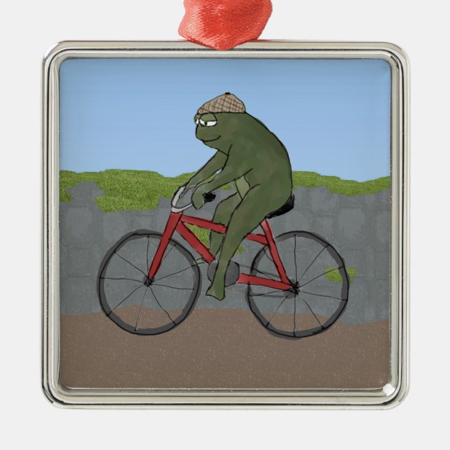 Gentleman Frog on a Bicycle Ornament (Front)