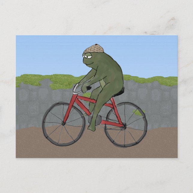 Gentleman Frog on a Bicycle Postcard (Front)