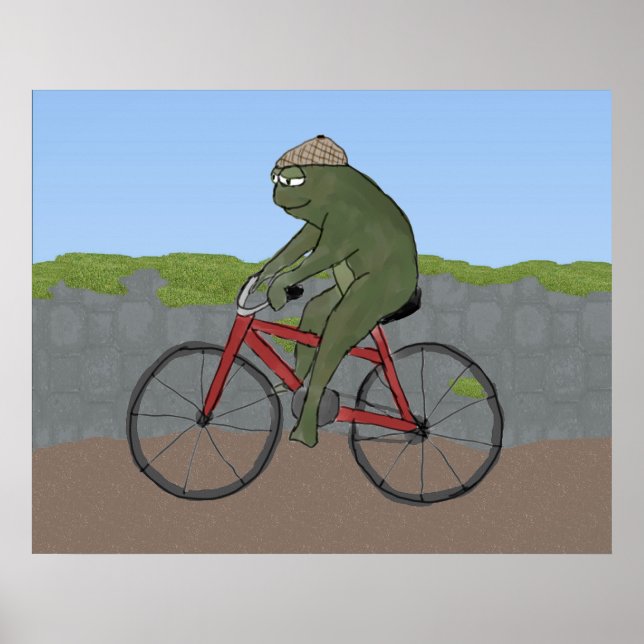 Gentleman Frog on a Bicycle Poster Print (Front)