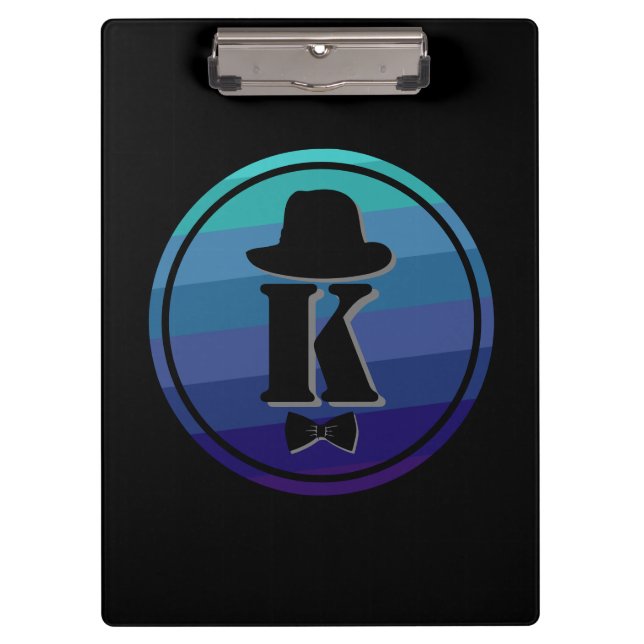 Gentleman hat bow blue ombre name initial monogram clipboard (Front)