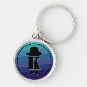 Gentleman hat bow blue ombre name initial monogram key ring