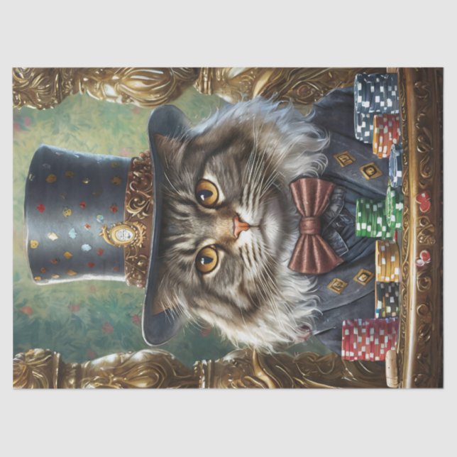 Gentleman Kitty, Fancy Cat playing Poker Tissue Paper (Front)