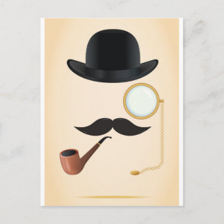 Gentleman Moustache Must-Dash Monacle & Bowler Hat Postcard