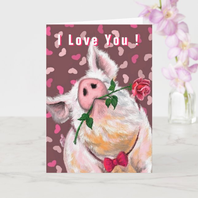 Gentleman Pig Funny Valentine's Day Card (Orchid)