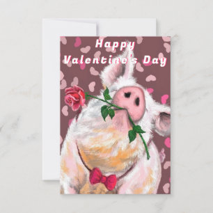 Gentleman Pig with Rose Funny Valentine's Day Card