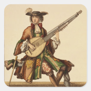 Gentleman Playing the Angelica, fashion plate, c.1 Square Sticker