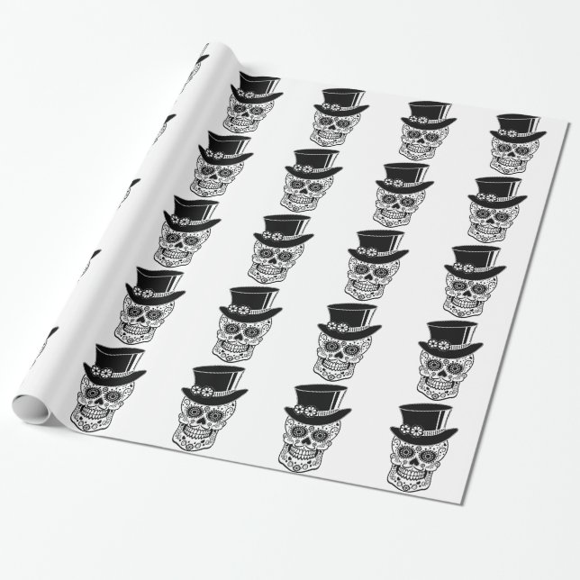 Gentleman Sugar Skull-01 Wrapping Paper (Unrolled)