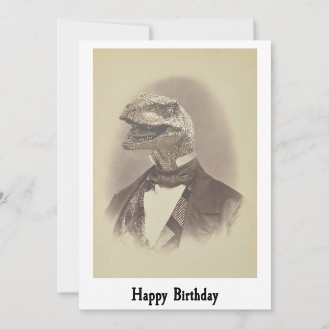 Gentleman Velociraptor Birthday Card (Front)