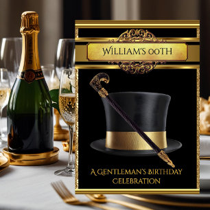 Gentlemen Elegant Gold Black Birthday Party Invitation