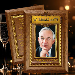 Gentlemen Elegant Rustic Gold Wood Photo Birthday Invitation