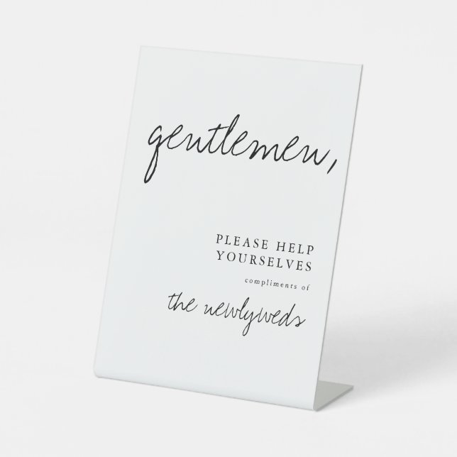Gentlemen Modern Wedding Bathroom Basket Sign (Front)