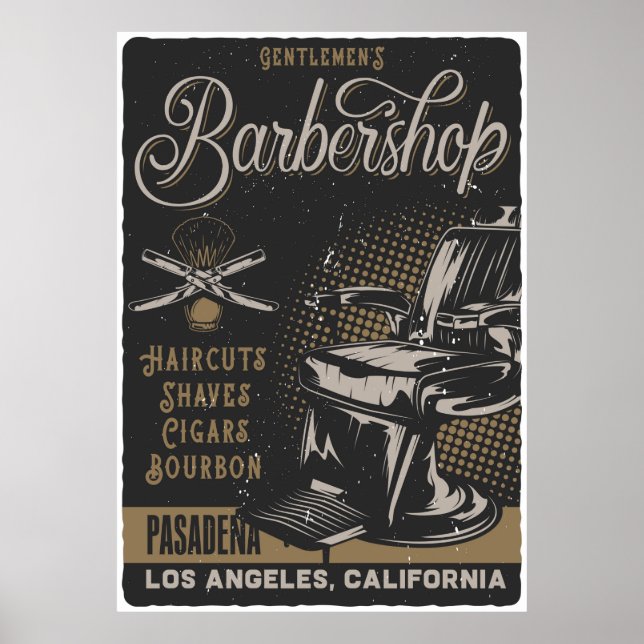 Gentlemen’s Barbershop Retro Haircuts Shaves Poster (Front)