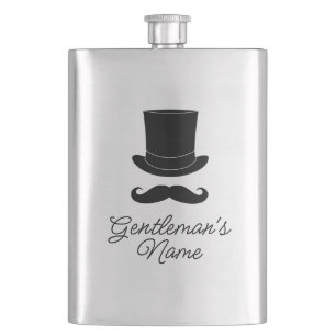 Gentlemen's dapper hat and moustache custom drink hip flask