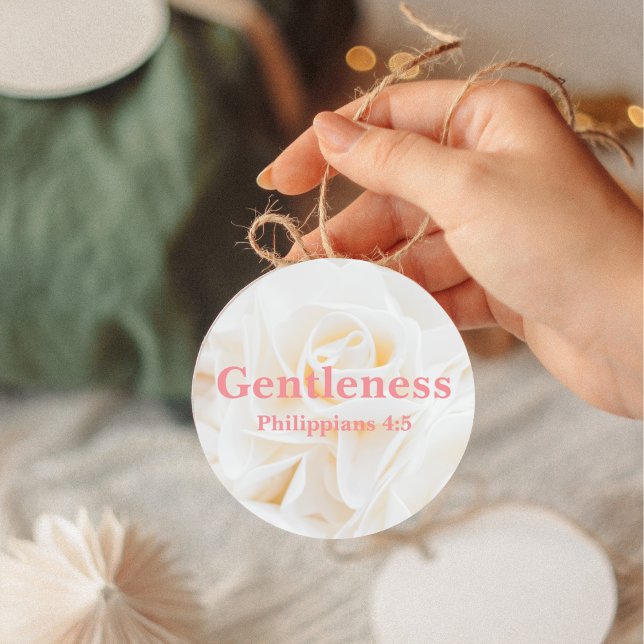 Gentleness Bible Verse with Elegant White Rose  Classic Round Sticker (Creator Uploaded)