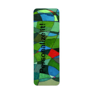 Gently curved shapes in cool greens & red accents