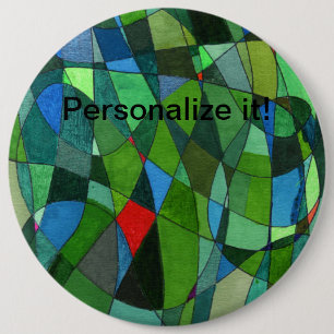 Gently curved shapes in cool greens & red accents 6 cm round badge