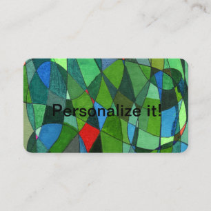 Gently curved shapes in cool greens & red business card