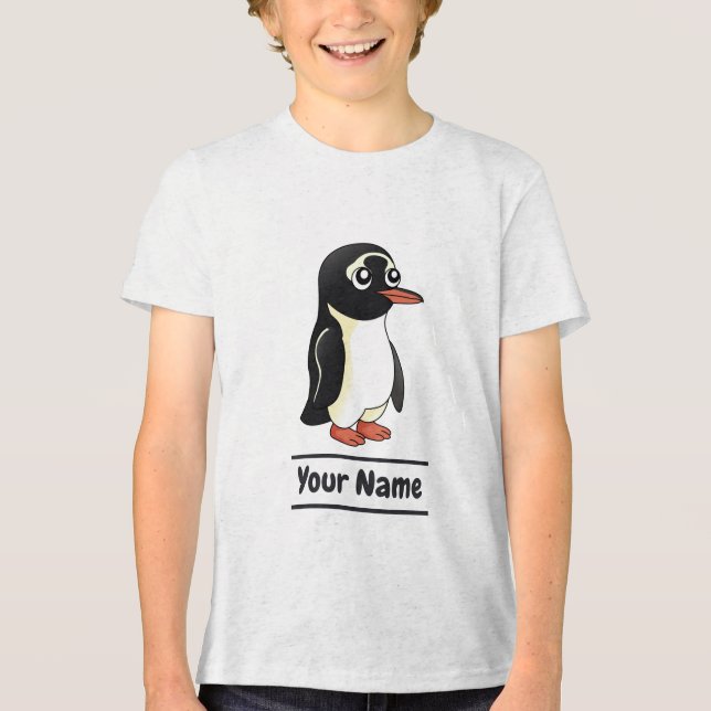 Gentoo Penguin cartoon with custom text Tri-Blend Shirt (Front)