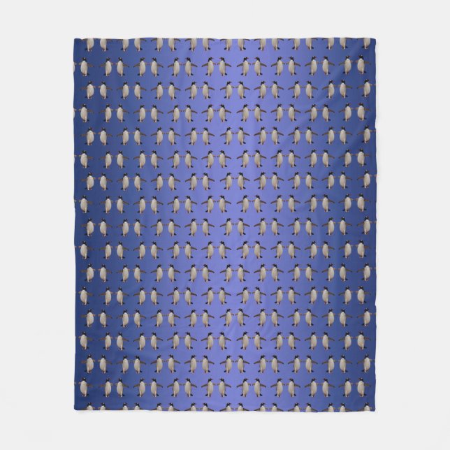 Gentoo Penguin Frenzy Fleece Blanket (Blue Mix) (Front)